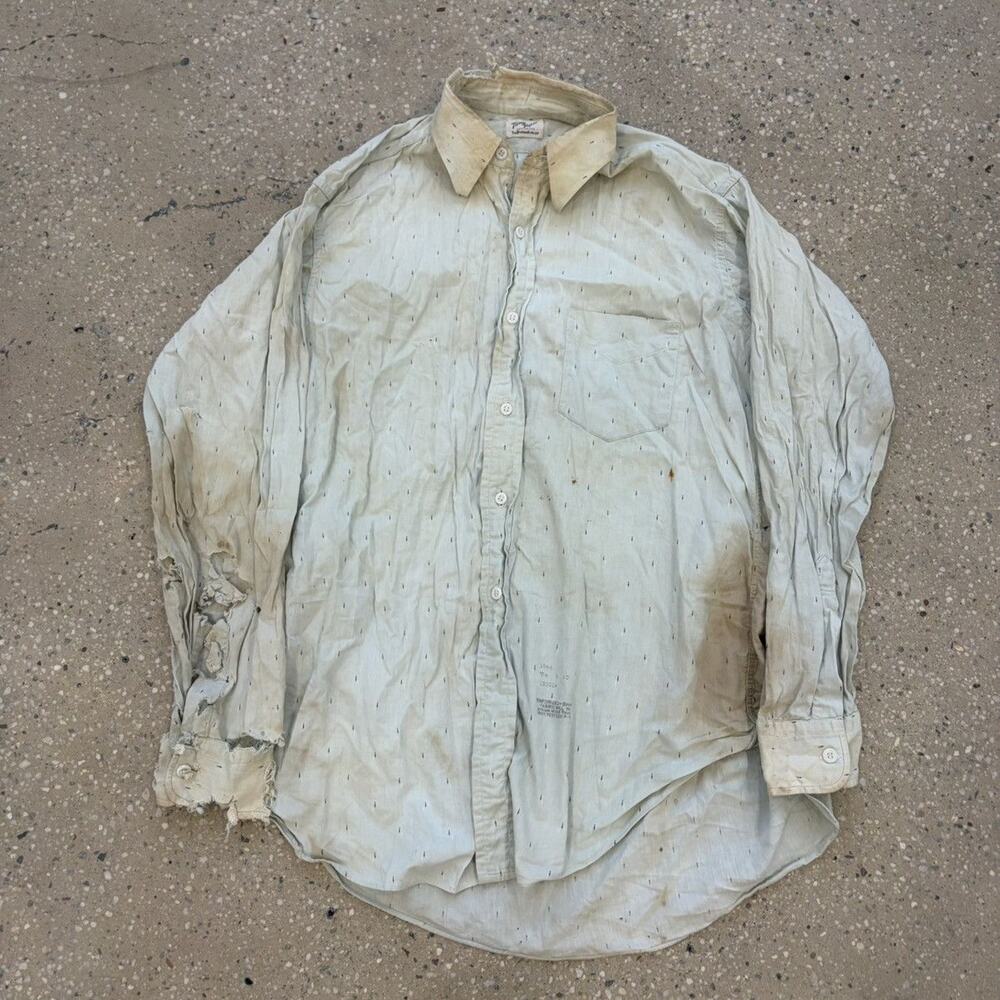 Vintage 50s Town Topic Blue Pattern Cotton Distressed Shirt